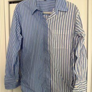 Ann Taylor Blue and White Striped Button Down Shirt
